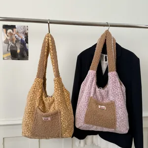Furry leopard print tote bag with plush pockets and Yes Honey text for daily commute