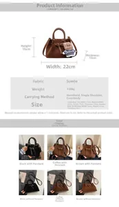 Detail of vintage pleated suede handbags with buckle decor and bear charm pendant