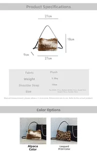 Tableau des dimensions du sac à main en peluche à motif léopard avec bandoulière