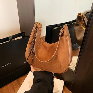 Borsa Sottobraccio Hobo da Donna in Camoscio e Pelle Sintetica Moda Cuciture Borsa a Spalla Con Pendente Borsa Pendolarismo