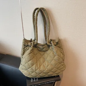 Sac Cabas Matelassé Rembourré pour Femme Minimaliste Japonais Grande Capacité Sac à Épaule à Losanges Avec Anse Nouée Casual