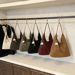 Minimalist large capacity faux suede tote bags in various vintage colors with coffee charms