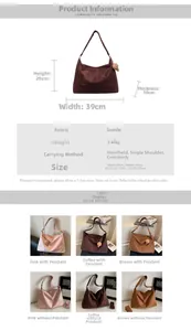 Detailed dimensions and color options for large suede tote bag with plush charm