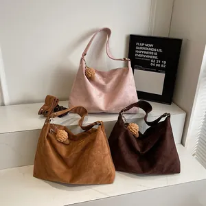 Large suede tote bags in pink, caramel, and coffee brown with cute ice cream charms