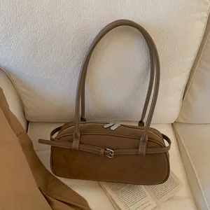 Retro Minimalist Frosted PU Underarm Bag For Women Sophisticated Rectangular Shoulder Bag With Belt Buckle Daily Commuting Handbag