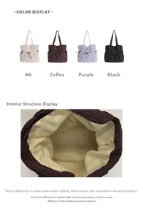 Detail view of canvas tote bag showing interior lining and four color options