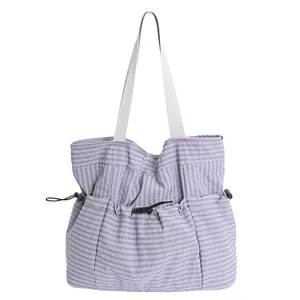 Large capacity vintage plaid tote bag with shoulder straps and functional outer pockets