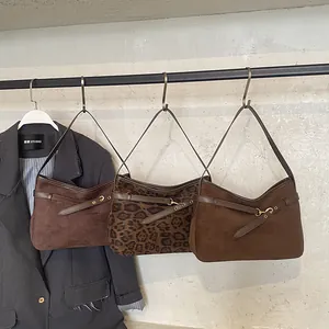 Retro faux suede tote bags in leopard print and solid coffee brown for chic urban commuting