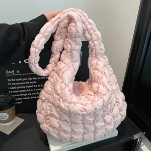 Fashion Women Quilted Cloud Shoulder Bag Large Capacity Bubble Pleated Tote Handbag Puffy Padded Underarm Bag Daily Travel