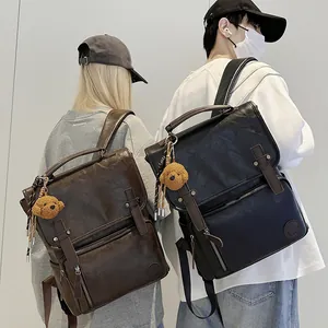 Fashionable winter vintage PU leather backpack for women in black and brown styles