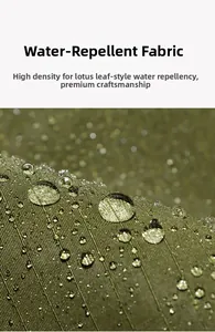 Macro shot of army green water-resistant fabric showing high-density texture and water beads