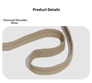 Gros plan détaillé de la bandoulière en nylon kaki avec coutures renforcées et texture