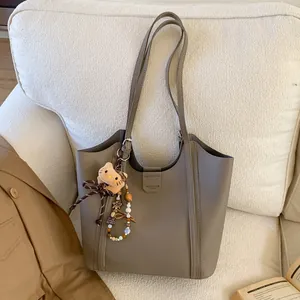 Sac Cabas Femme en Cuir PU Texture Litchi Grande Capacité Minimaliste Sac à Épaule Navetteur Couleur Unie Élégant Sac à Main Quotidien