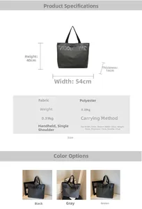 Detailed size specifications for large canvas tote bag with triple color comparison