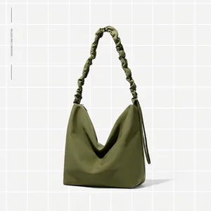Women Ruched Shoulder Strap Tote Bag Water Resistant Composite Fabric Hobo Bag Large Capacity Simple Fashion Crossbody Bag Travel Purse