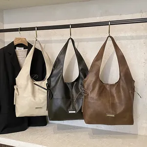 Vintage large oil wax leather tote bags in off-white, black and brown for daily commute