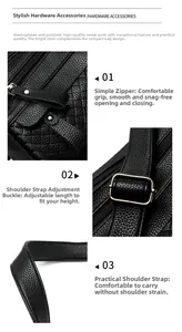 Detail der PU-Leder-Tasche mit Litschimuster, Metall-Reißverschluss und verstellbarem Riemen