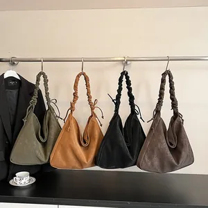 Fashionable large capacity tote bags with pleated straps in multiple colors for commuting