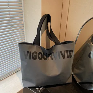Women Large Capacity Tote Bag Fashion Canvas Nylon Minimalist Letter Print Shoulder Handbag For Work School Daily Commute