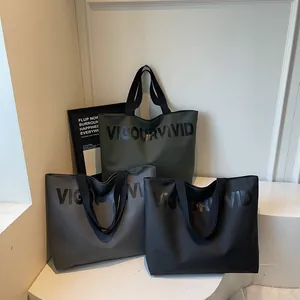 Minimalist large canvas tote bag with VIGOURVIVID print in olive, grey, and black