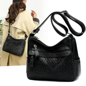 Damen Mode PU Leder Umhängetasche Mehrfachreißverschluss Schultertasche Mit Rautenmuster Litschi Struktur Täglich Pendeln Handtasche Schwarz