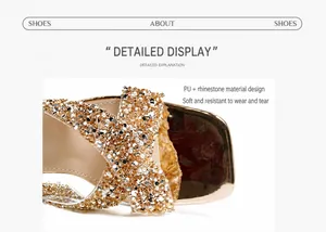 Detail view of champagne gold platform sandals with PU leather and rhinestone straps