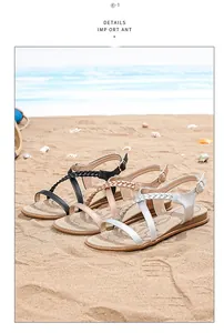 Detailed view of bohemian flat sandals with braided straps in black, nude and silver