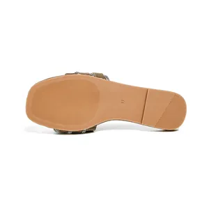 Boho-Sandalen für Damen mit glitzernden Strasssteinen und rutschfester brauner Sohle