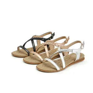 Bohemian women's flat sandals with braided straps and rhinestones in multiple colors