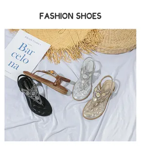 Sandali infradito bassi stile boho in nero, marrone, argento e oro con cristalli lucidi