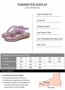 Guide des tailles et mesures détaillé pour sandales plates bohèmes femme, EU 36-41