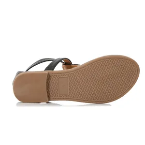 Women's flat Roman sandals featuring non-slip diamond texture rubber sole and size 37 mark