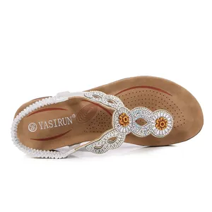 Bohemian silver wedge sandals with rhinestones and orange floral decor for women