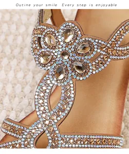 Close-up of bohemian sandals with sparkling rhinestones and colorful amber gemstones
