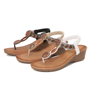 Sandali bohémien con zeppa da donna con perline e ricami disponibili in tre colori diversi