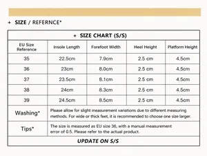 Size chart for rhinestone beach sandals showing measurements from size 35 to 39 in cm