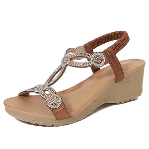 Sandali bohémien con zeppa da donna con strass e suola con zeppa antiscivolo elegante