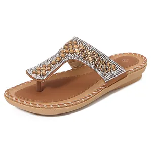 Boheemse slippers voor dames met fonkelende strassteentjes en handgestikte details