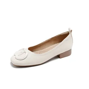 Dames Casual Lage Hak Vierkante Gesp Flats Instappers Loafers PU Leer Ronde Neus Zachte Zool Ademende Comfortabele Wandelschoenen