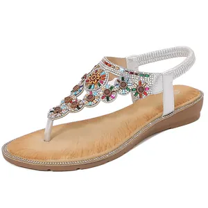 Bohemian rhinestone sandals with latex massage footbed and sparkly wedge sole