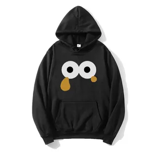 Women's black oversized hoodie with cartoon eye graphic and kangaroo pocket