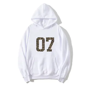 Women Casual Hooded Sweatshirt Leopard Number 07 Print Loose Long Sleeve Pullover Hoodie With Kangaroo Pocket Streetwear