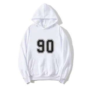 Women Casual Hooded Hoodie Loose Fleece Thickened Sweatshirt With Number 90 Print Long Sleeve Pullover Kangaroo Pocket Top
