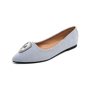 Chaussures Plates à Bout Pointu en Suède pour Femmes Style Français Élégant Boucle en Strass Escarpins Bas
