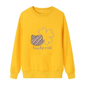 Loose fit long sleeve fleece sweatshirt in bright yellow with Lucky Cat graphic print