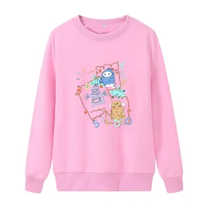Sweat-shirt Doublé Polaire pour Femmes Impression Monstre Dessin Animé Manches Longues Col Rond Pull-over Décontracté