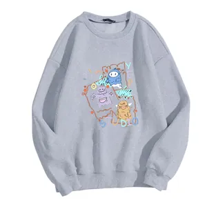 Sweat-shirt oversize en polaire gris clair avec imprimé monstre de dessin animé YEP STUDIO