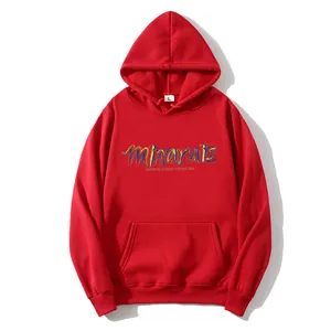 Felpa con cappuccio oversize rossa da donna con stampa graffiti e tasca a marsupio