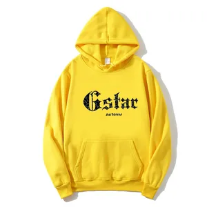 Women's yellow oversized hoodie with Gstar lettering print and front kangaroo pocket