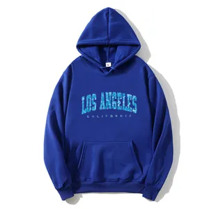 Royal blue oversized hoodie with Los Angeles graphic and convenient front pouch pocket